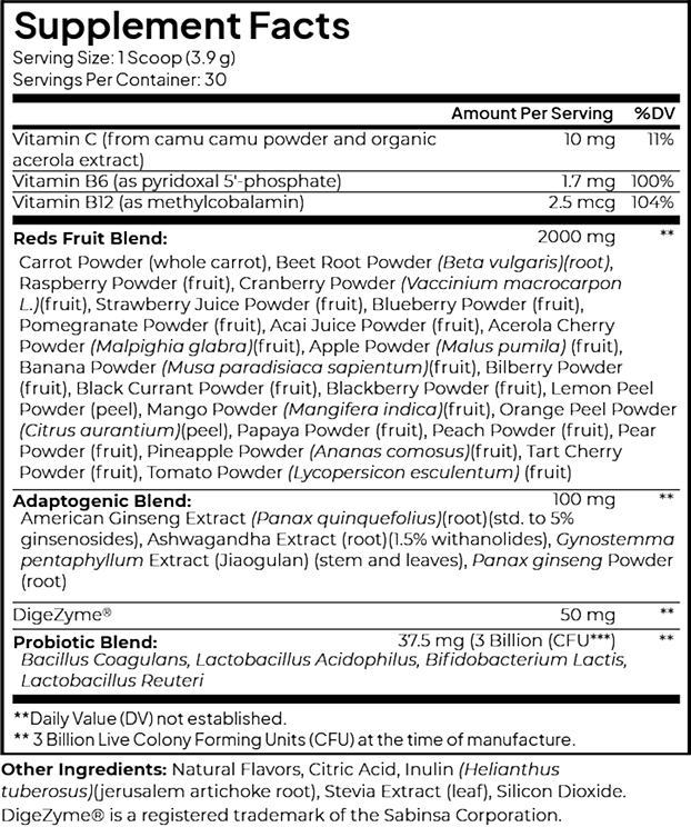 Trumeta Reds supplement facts